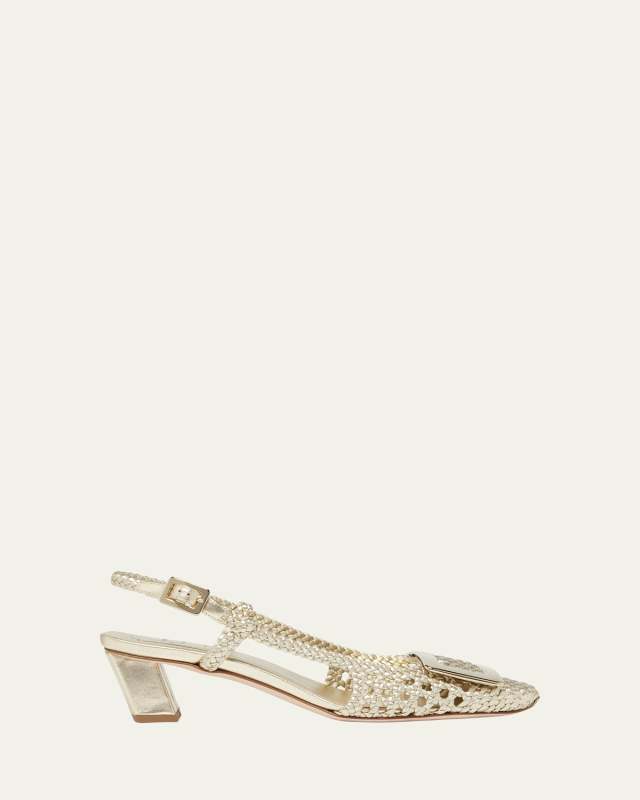 Belle Vivier Braided Metallic Leather Buckle Slingback Pumps